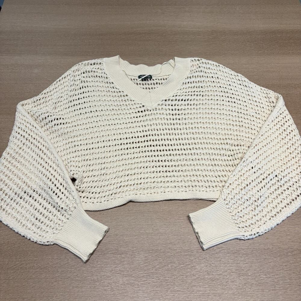 Wild Fable Ivory Open-Knit V-Neck Pullover Sweater Size XL Long Sleeve